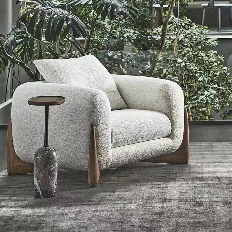Vintage Luxury Wooden Sofa Lambswool Upholstery Minimalist Design Comfortable Living Room Furniture - 33