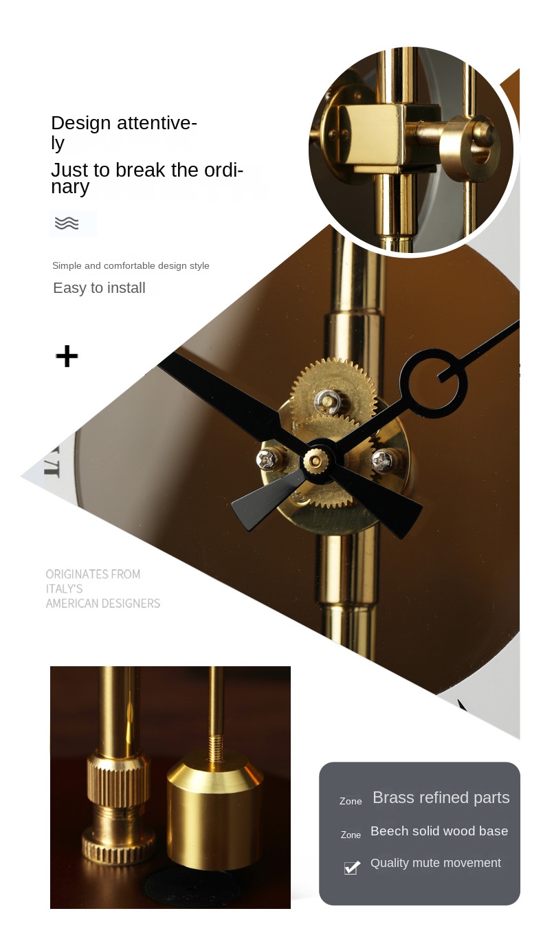 Aerodynamic Brass And Solid Wood Silent Pendulum Desk Clock Home Decor - 14