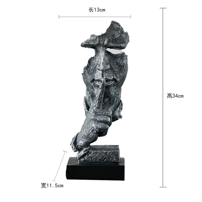 Modern Abstract Resin Sculpture Bronze Silence Is Golden Decor Figurine - 12