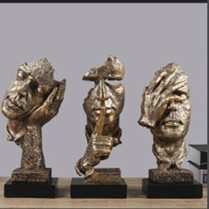 Modern Abstract Resin Sculpture Bronze Silence Is Golden Decor Figurine - 1