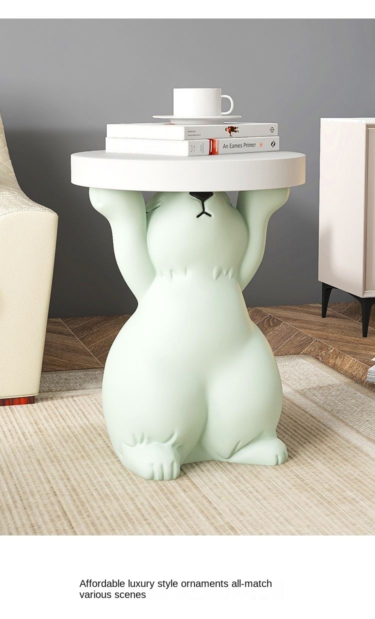 Creative Rabbit Statue Round Side Table For Living Room Decor - 19