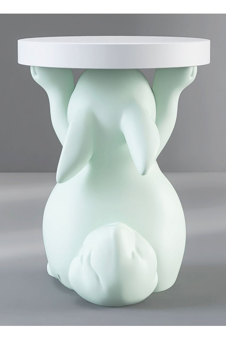 Creative Rabbit Statue Round Side Table For Living Room Decor - 23