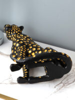 Abstract Geometric Panther Resin Sculpture For Home Office Decor - 3
