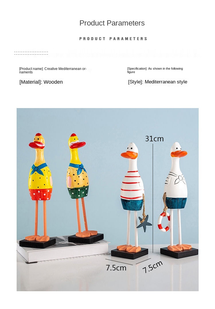 Handpainted Nordic Wood Duck Figurine Creative Childrens Room Decor Gift - 12