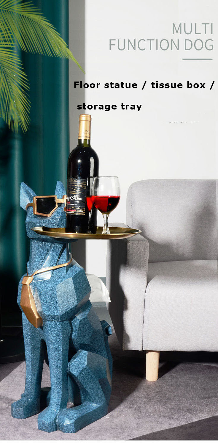 Nordic Style Doberman Resin Sculpture With Storage Tray For Living Room - 8