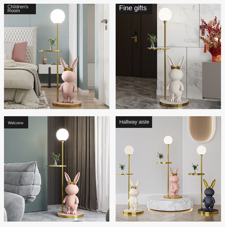 Modern Resin Rabbit Figurine With Storage Rack Night Light Homedecor - 11