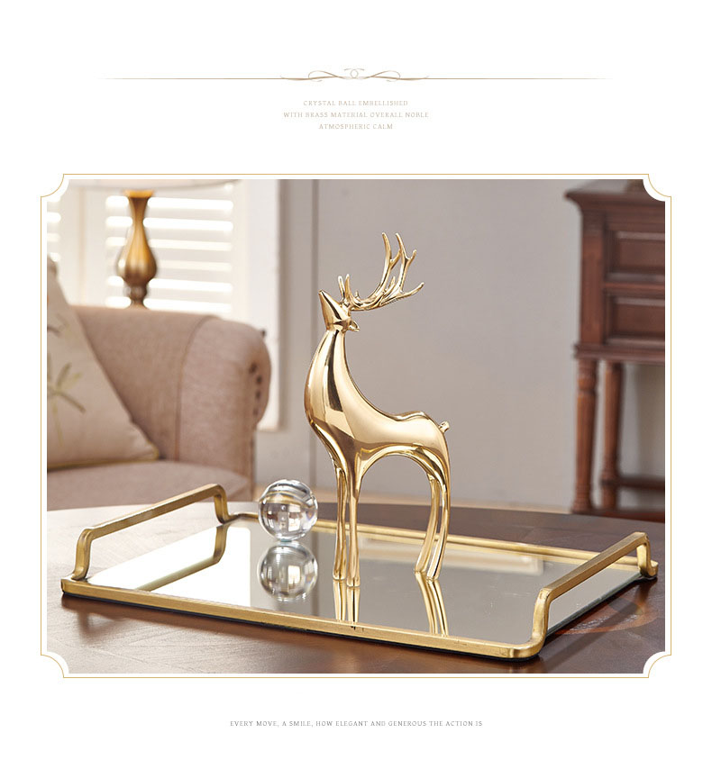 Golden Copper Deer Figurines Crystal Ball Metal Statue For Home Decor - 8