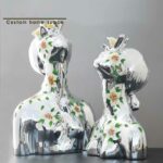 Modern Nordic Girl Bust Statue Electroplated Flower Season Decor For Officehome - 6