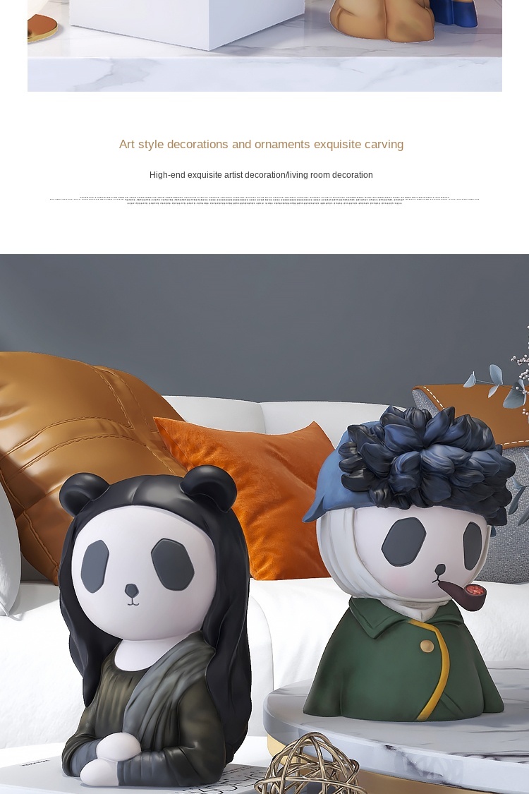 Nordic Style Resin Cartoon Panda Sculpture Desktop Home Decor Accessory - 10