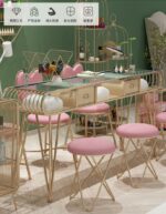 Luxury Nordic Light Gold Lacquer Single Manicure Table With Chair Set - 3