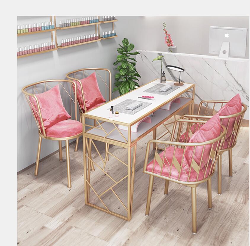 Marble Nail Table Chair Set Gold Iron Singledouble Celebrity Style - 11