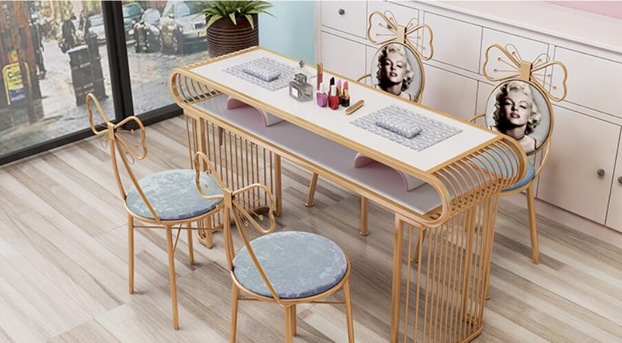 Economical European Iron Art Nail Table And Chair Set Doublesingle - 7