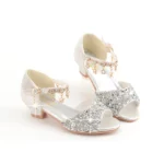 Girls Glitter Ballerina Shoes High Heel Wedges Wedding Party Sandals - 5