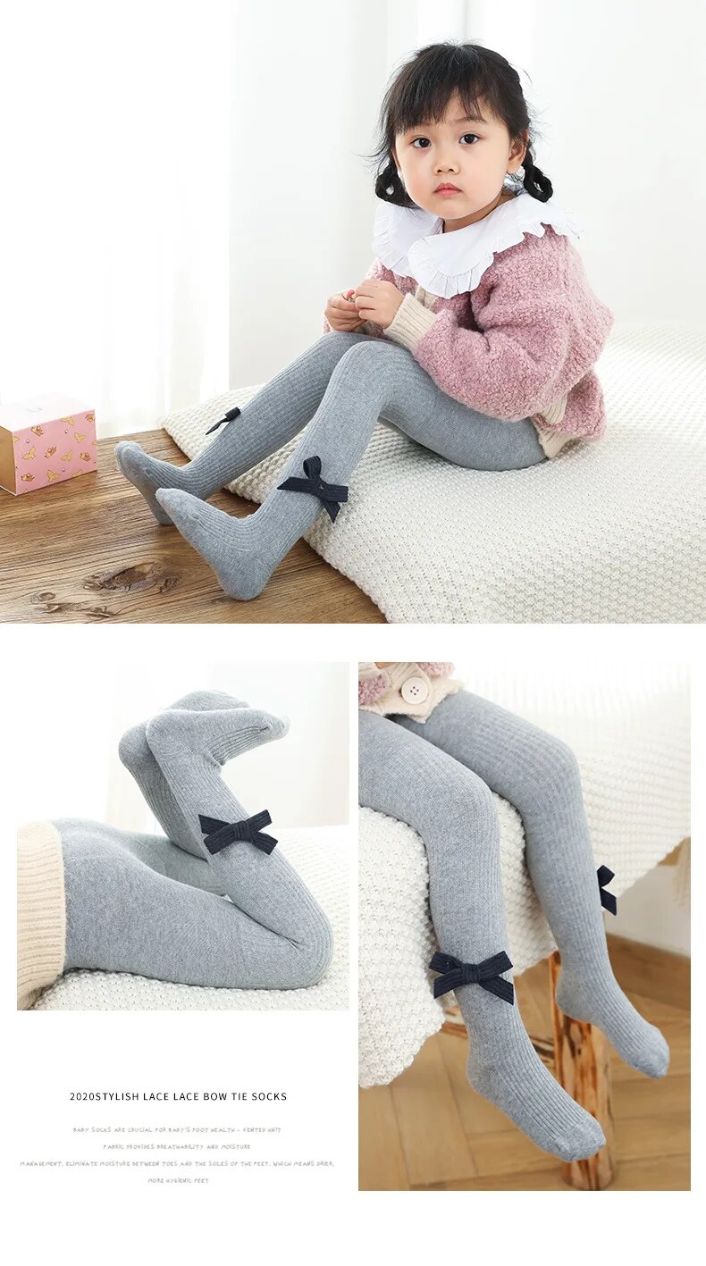 Autumn Combed Cotton Baby Leggings With Bowknot Accessory For Girls - 12