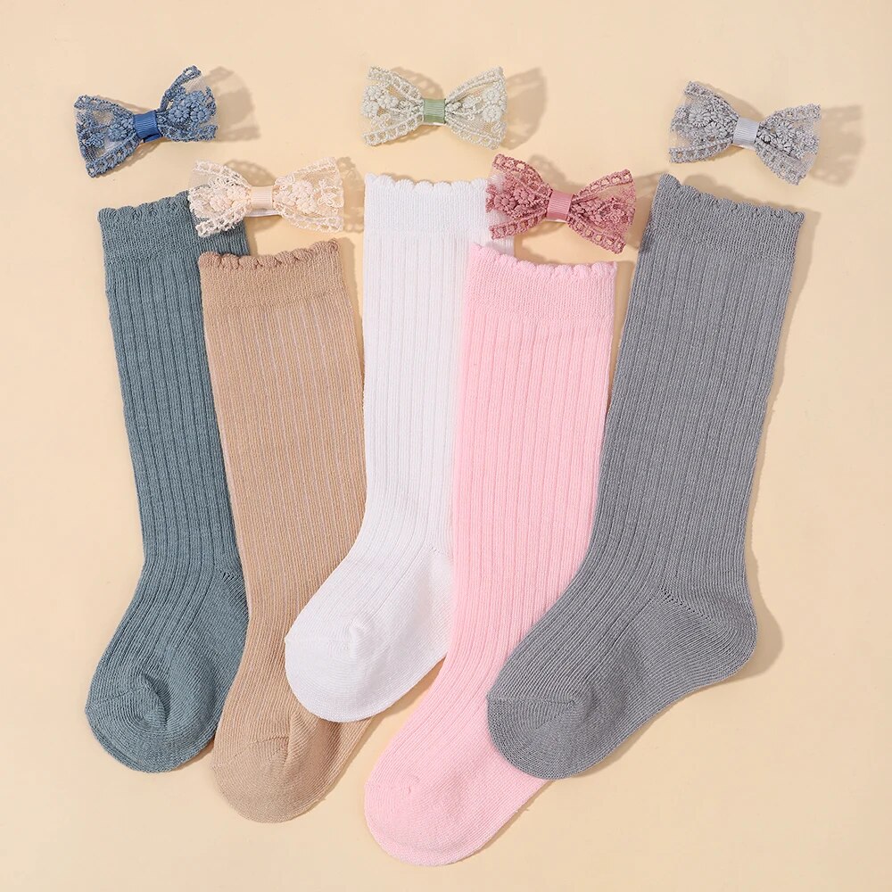 Colorful Knit Socks And Lace Hairpins Set For Toddler Girls - 20