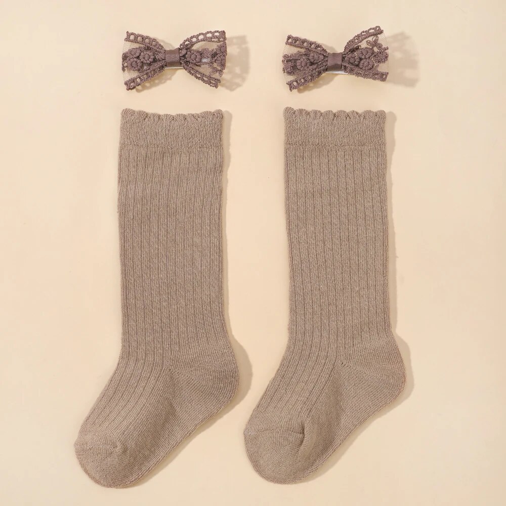 Colorful Knit Socks And Lace Hairpins Set For Toddler Girls - 29