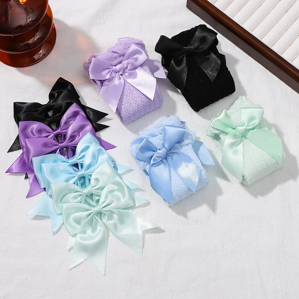 Newborn Girls 4pcs Set Cute Baby Bows Hair Clips Cotton Socks - 13