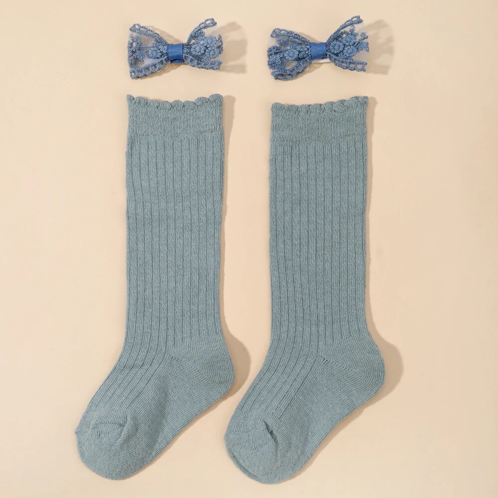 Kids Warm Knit Socks And Lace Bowknot Hair Clip Gift Set - 14