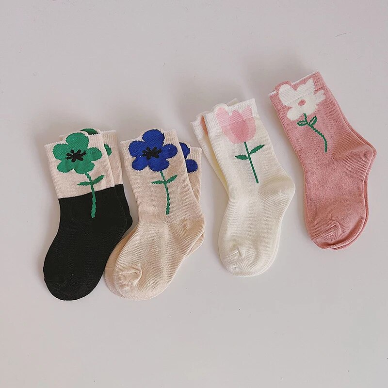 Princess Flower Pattern Cotton Socks For Toddler And School Girls 17y - 13