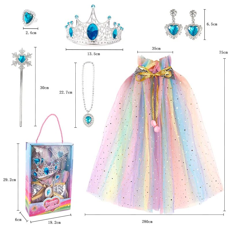 Girls Disney Princess Costume Set With Sequined Cloak Jewelry Wand - 10