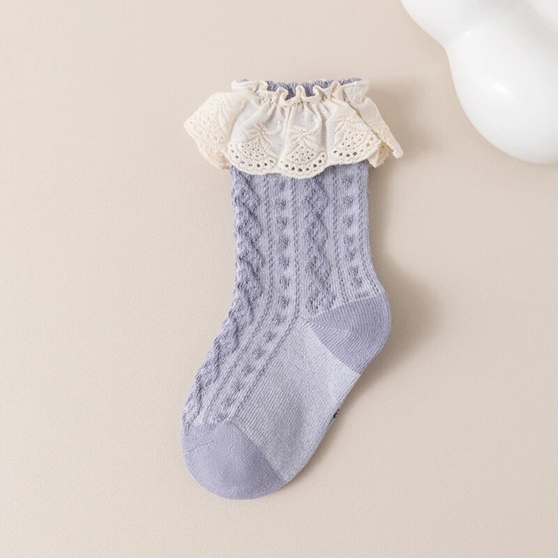 Beqeuewll Princess Lace Ruffle Crew Socks For Baby Girls Breathable Infant Toddler Accessories - 12