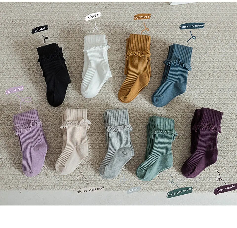 Soft Cottonlace Girls Tights Korean Style Toddler Pantyhose Baby Knitwear - 14