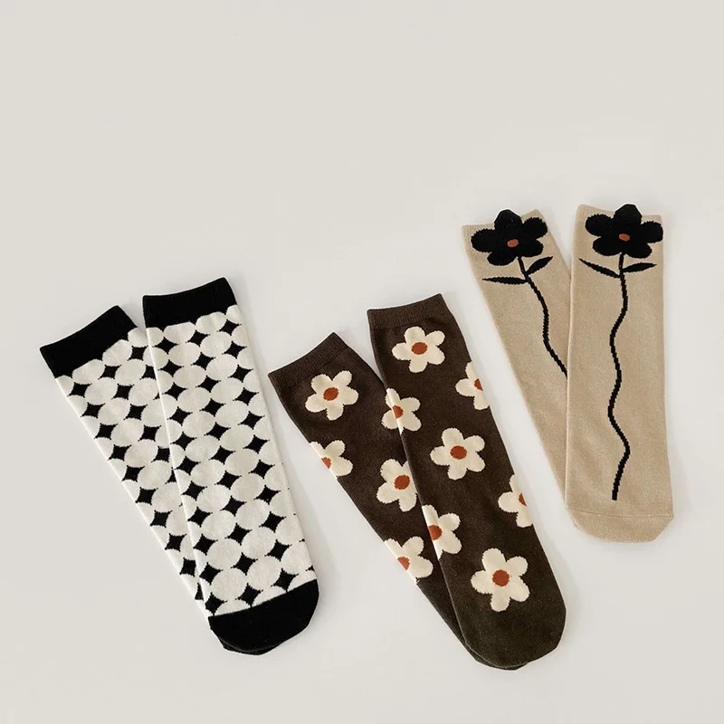 3pack Vintage Floral Cotton Socks For Girls Kawaii Medium Tube Kids Socks - 6