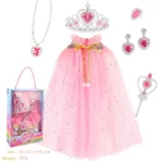 Kids Princess Costume Accessories Set Rapunzel Elsa Belle Cosplay With Sequined Cloak - 6