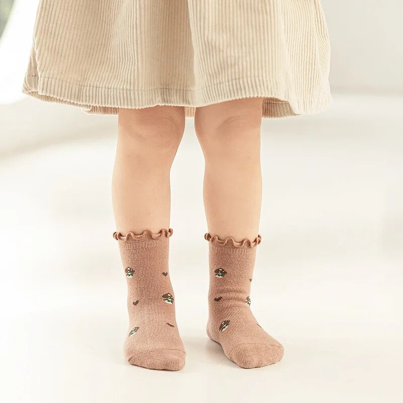 Kids Cotton School Socks Cute Floral Pattern For Girls 06 Years - 9