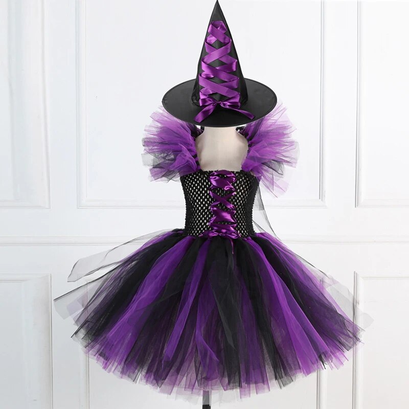 Kids Halloween Witch Cosplay Tutu Dress 3pcs Accessory Outfit Party Costume - 13
