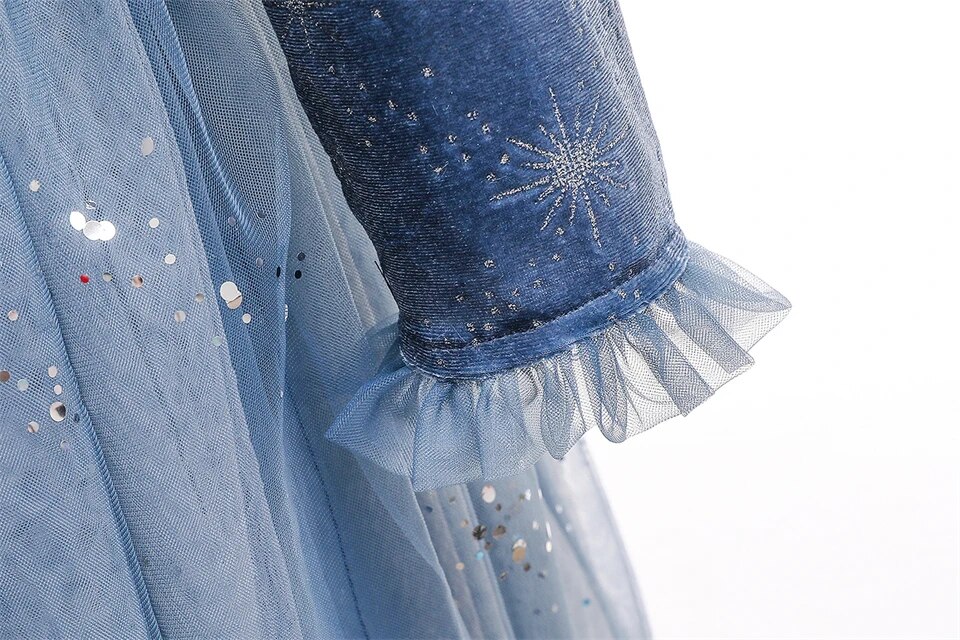 Elsa Snow Queen Velvet Costume Winter Christmas Sequin Dress With Accessories For Kids - 17