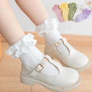 Kids Princessstyle Cotton Lace Socks With Bow Floral Details - 1