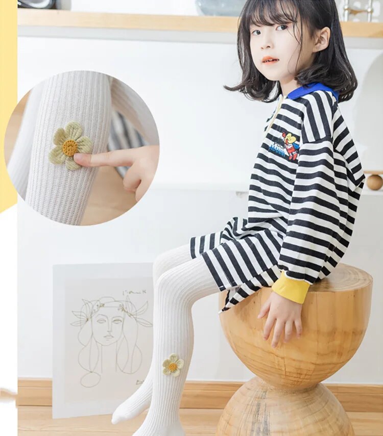 Infant Girls Cotton Plush Floral Tights Fashionable Kids Autumnspring Stockings - 20