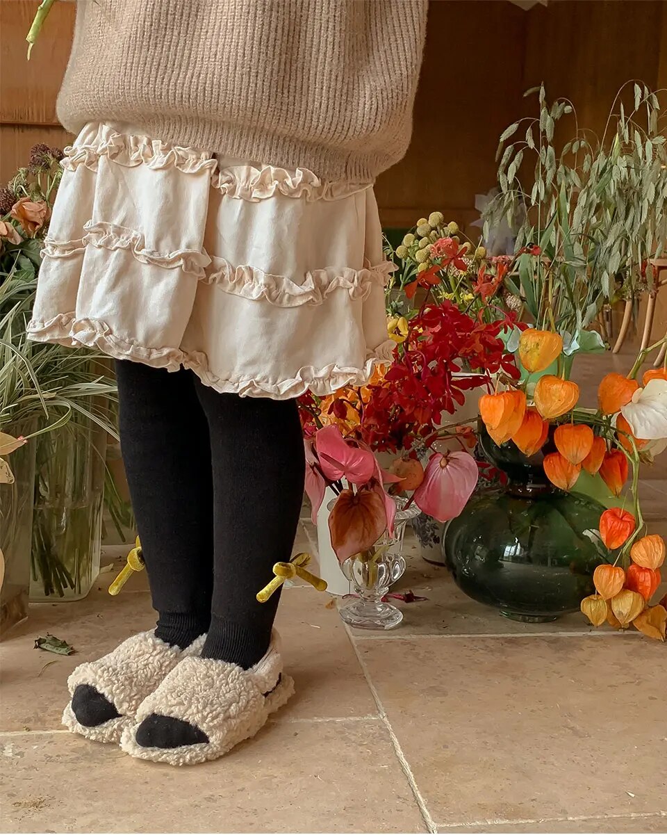 Thick Thermal White Cotton Winter Tights For Toddler Girls With Bow - 24