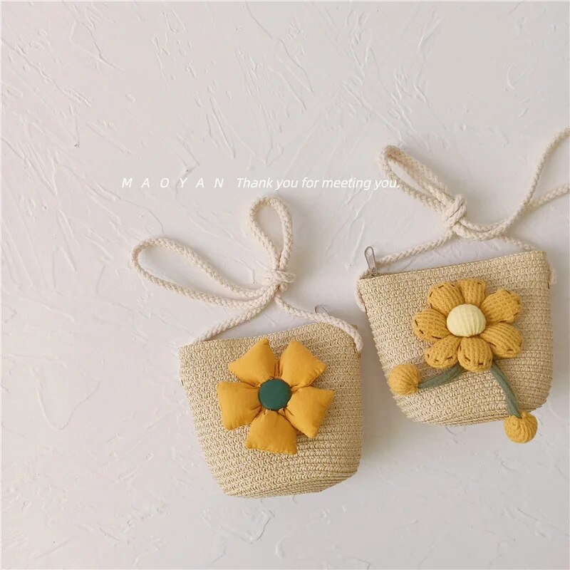 Kids Floral Straw Braid Mini Purse Stylish Baby Girls Photo Prop Accessory - 10