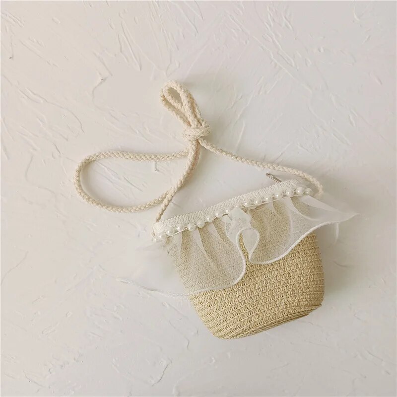 Kids Floral Straw Braid Mini Purse Stylish Baby Girls Photo Prop Accessory - 15