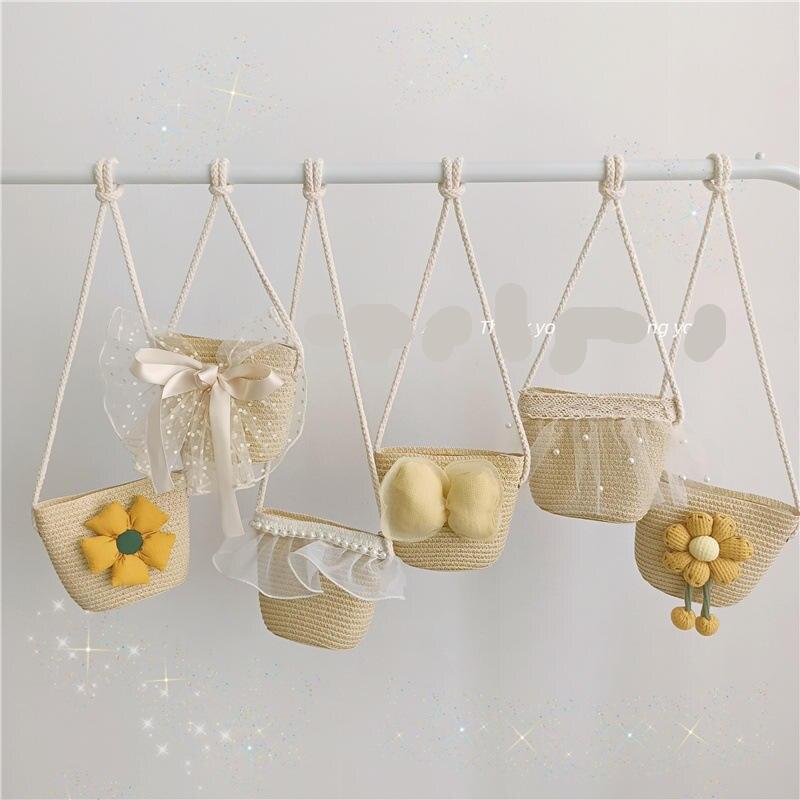 Kids Floral Straw Braid Mini Purse Stylish Baby Girls Photo Prop Accessory - 21