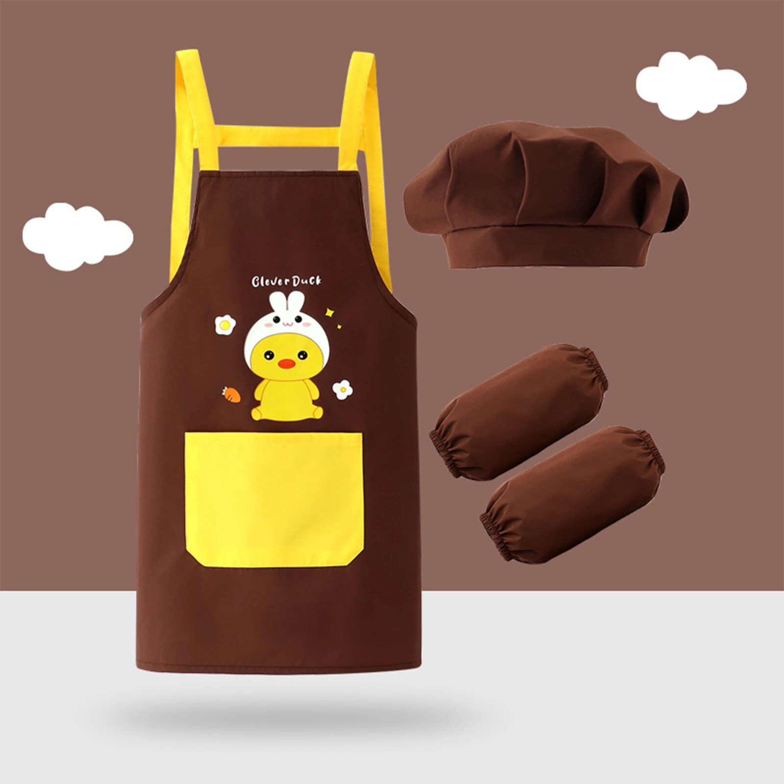 Kids Artist Costume Set Apron Hat Sleeves Animal Pattern Halloweencareer Day - 14