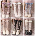 Girls Lace Frilly Kneehigh Socks Toddler Princess Bow Accessories - 1