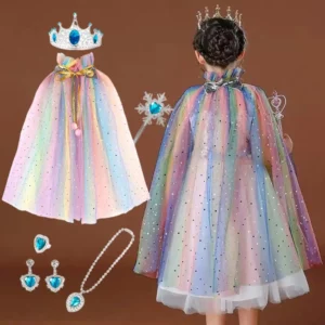 Elsa Princess Dressup Set Sequin Cloak Crown Aurora Cape Magic Accessories - 1