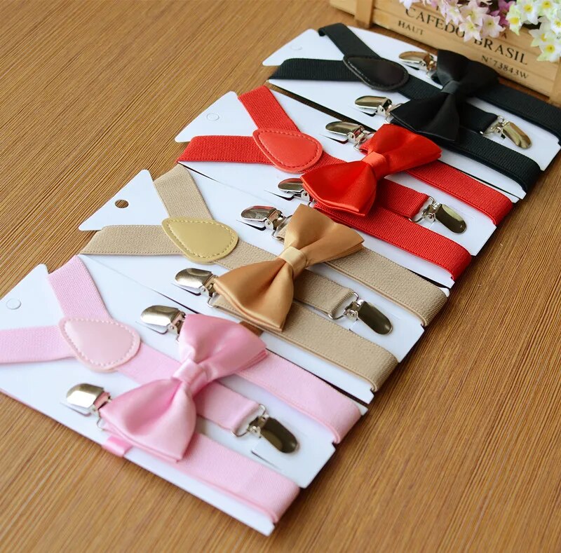 Colorful Kids Bowtie Suspenders Set Elastic Yback Braces For Boys And Girls - 13