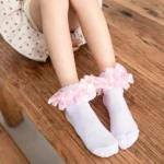 Antislip Infant Ankle Socks 02 Years Toddler Girl Lace Ruffle Cotton Socks - 3