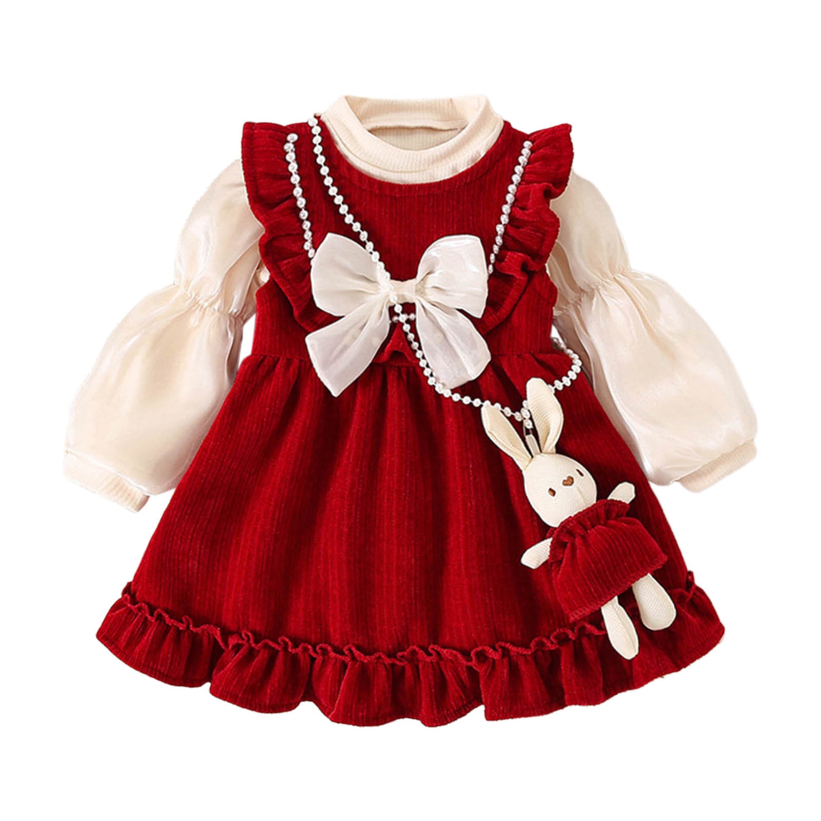 Red Princess Dress For Toddlers With Rabbit Accessory Long Sleeve - 8