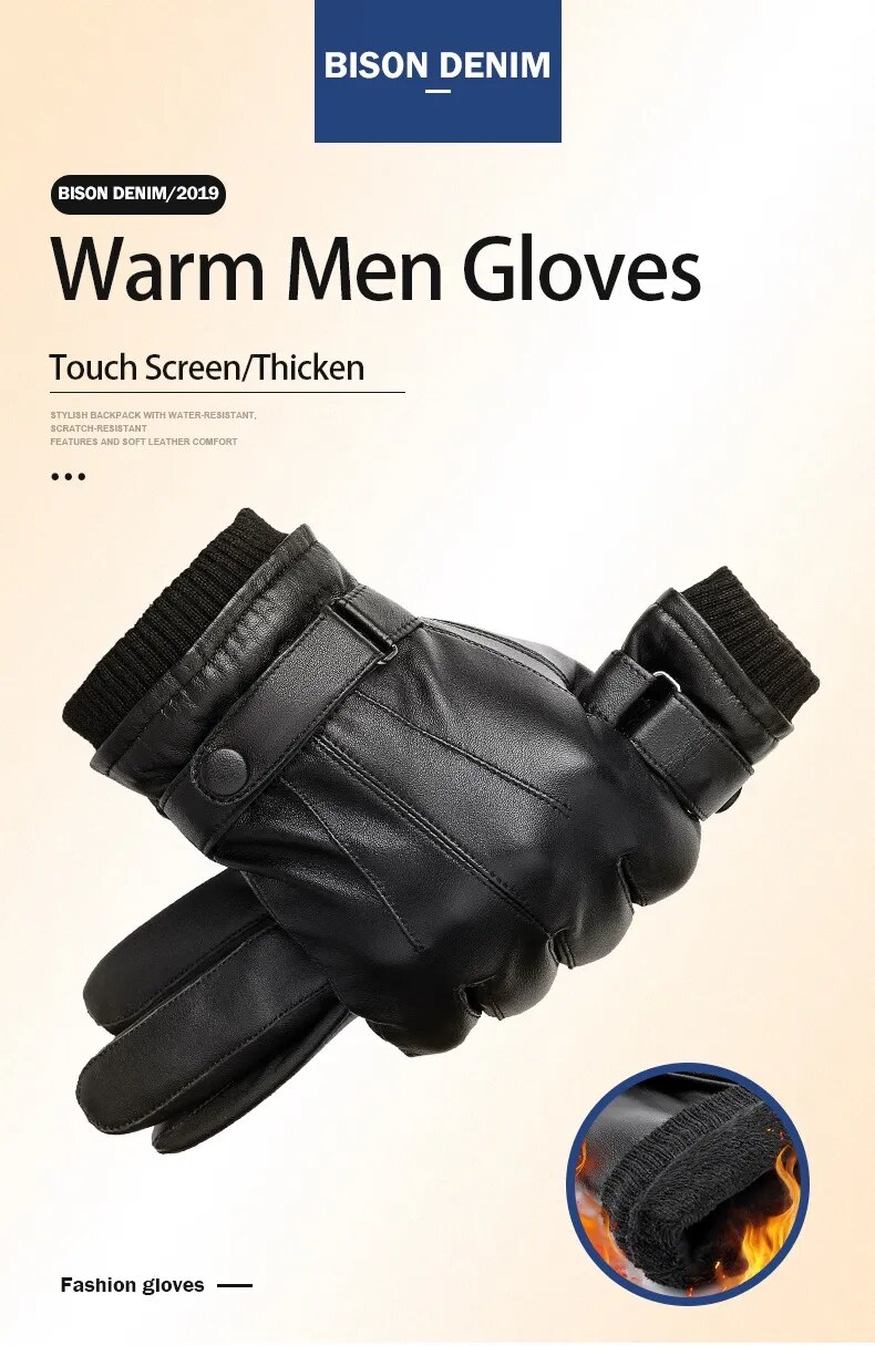 Bison Denim Genuine Sheepskin Leather Mens Touch Screen Winter Gloves S019 - 9