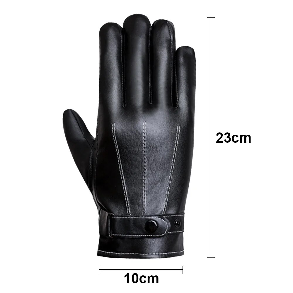 Mens Pu Leather Touch Screen Winter Gloves Windproof Waterproof Cycling Mittens - 11