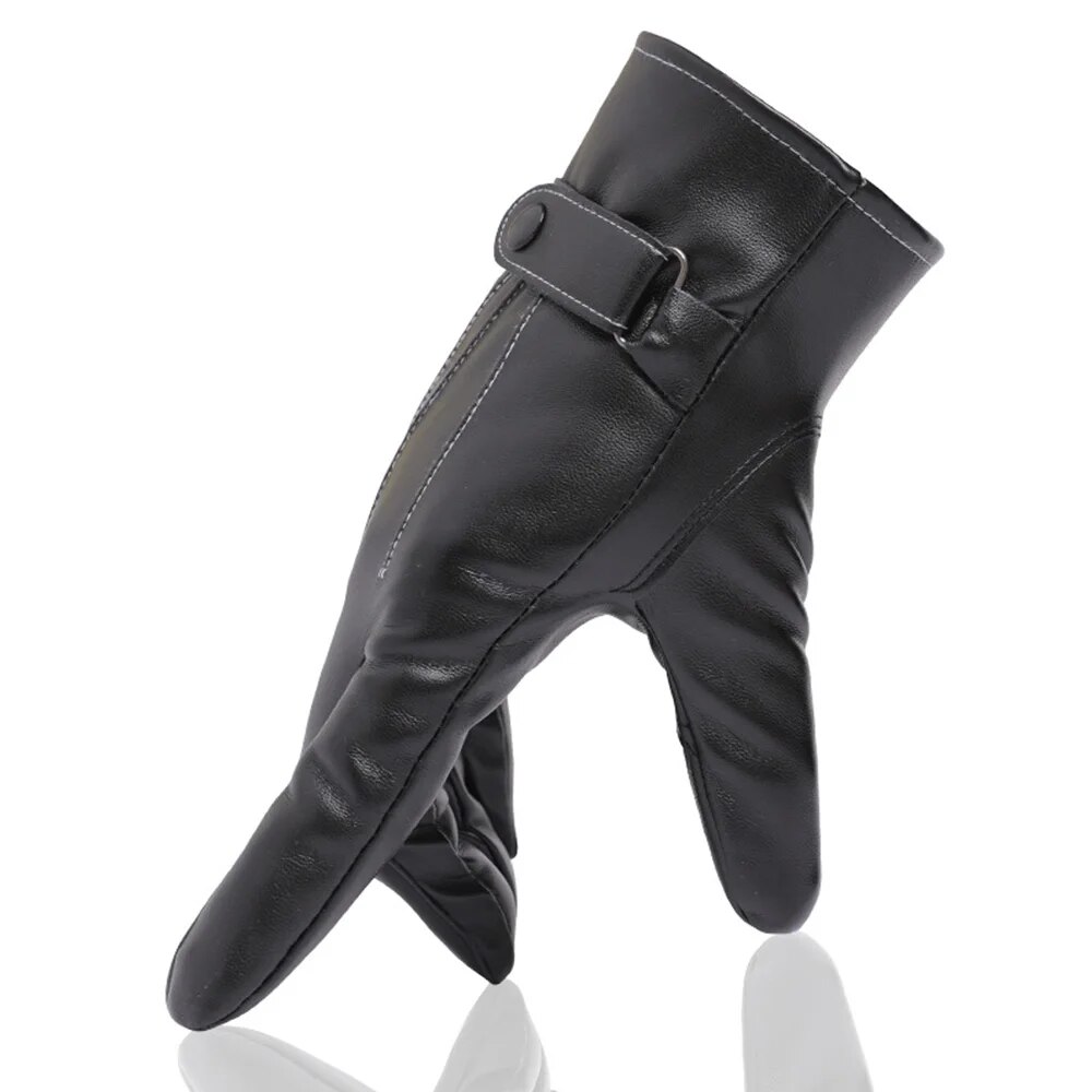 Mens Pu Leather Touch Screen Winter Gloves Windproof Waterproof Cycling Mittens - 29