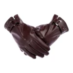 Mens Thermal Fleece Leather Gloves Windproof Waterproof Touch Screen Compatible - 3