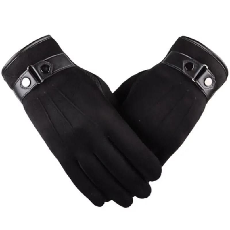 Mens Leather Touch Screen Gloves With Thermal Fleece Lining Winter Warm Driving Mittens - 1