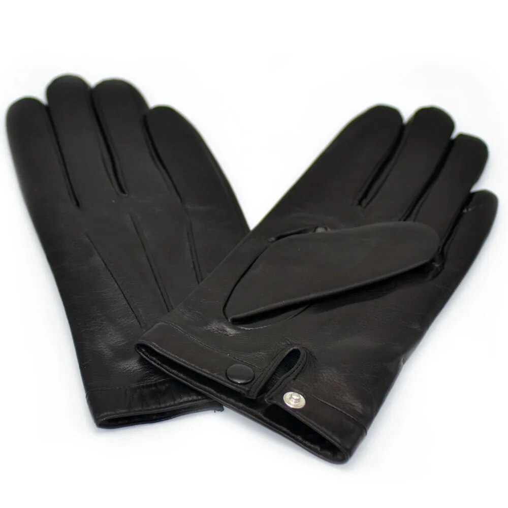 Mens Genuine Lambskin Leather Gloves Full Piece Stylish Black Fashion Accessory - 10