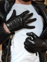 Mens Genuine Lambskin Leather Gloves Full Piece Stylish Black Fashion Accessory - 2